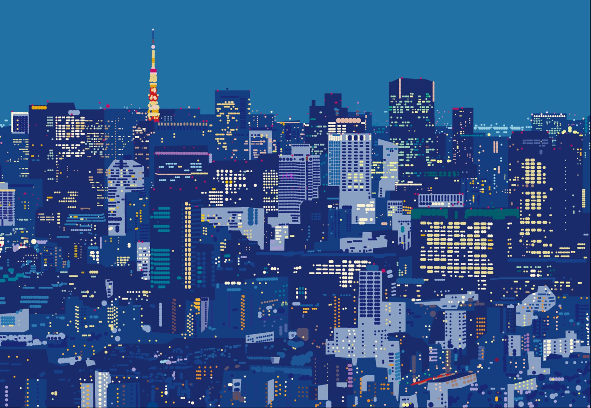 大村雪乃 yukino-art Blue Tokyo Sticker,acrylic on Panel h1120mm x w1620mm 2023