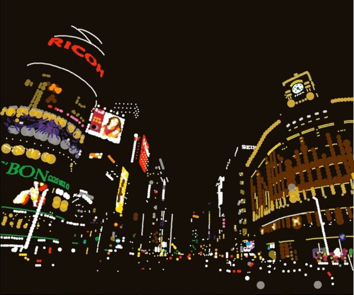 大村雪乃　yukino-art “Ginza” Sticker,acrylic on Panel h606mm × w727mm 2014 Collection by Communication Design, Inc.
