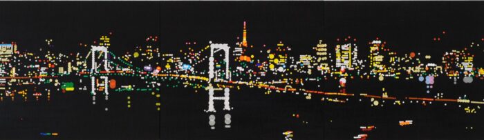 大村雪乃 yukino-art Rainbow Bridge Sticker acrylic on Panel h455mm × w1590mm 2013