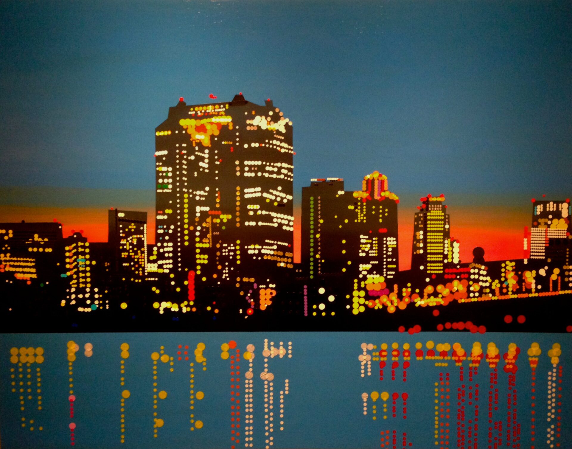 大村雪乃 yukino-art Twilight-Ohsaka Mixed media, Sticker on Panel h1120mm × w1455mm 2013