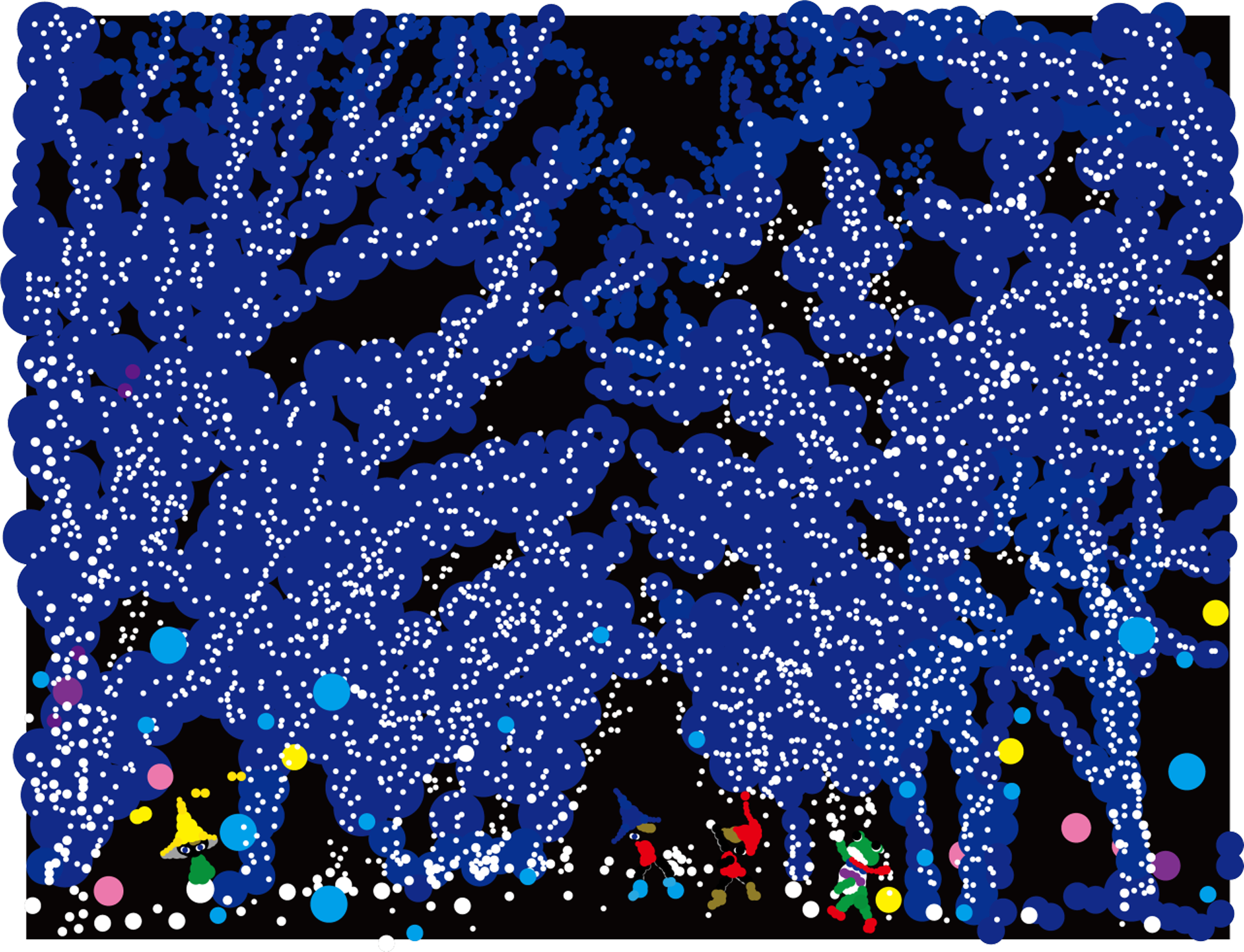大村雪乃 yukino-art ケロヨンと夜景 Sticker,acrylic on Panel size:h500mm ×w 652mm 2021 SOLD