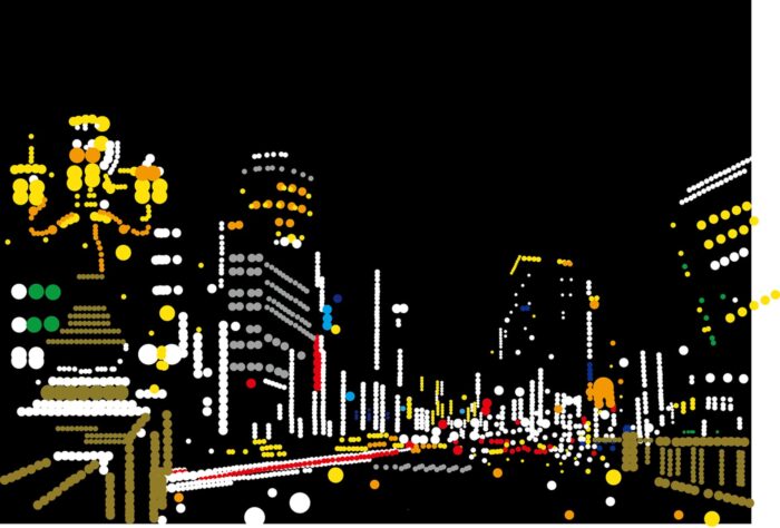 大村雪乃 yukino-art 夢の日本橋 Dream Nihonbashi Sticker,acrylic on Panel w727mmx h500mm 2018 SOLD